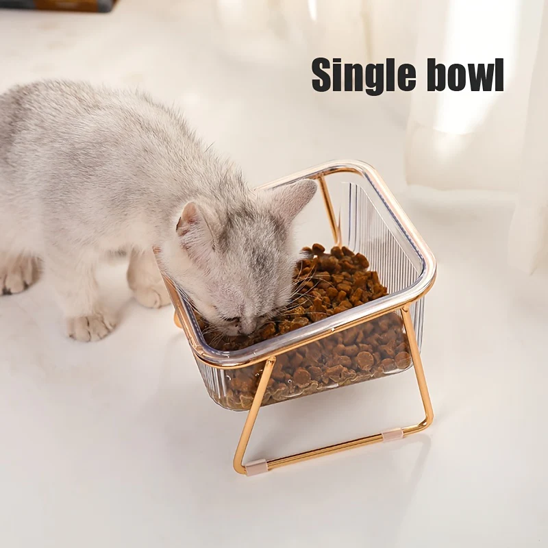 Double Transparent Cat Bowl with Vertical Design - Easy Feeding and Hydration Solution for Cats - Durable Metal and Plastic Construction, Ideal Pet Supplies
